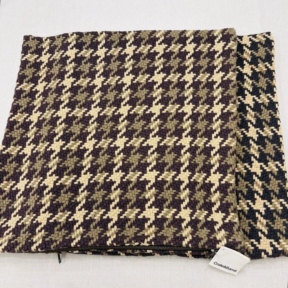 Crate & Barrel Seville Pillow Covers 18x18 Houndstooth Cotton Set of 2 NWT